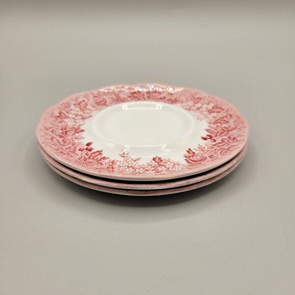 J & G Meakin Romantic England Ironstone Red Transferware Saucers Plates Set of 3 - Picture 6 of 7